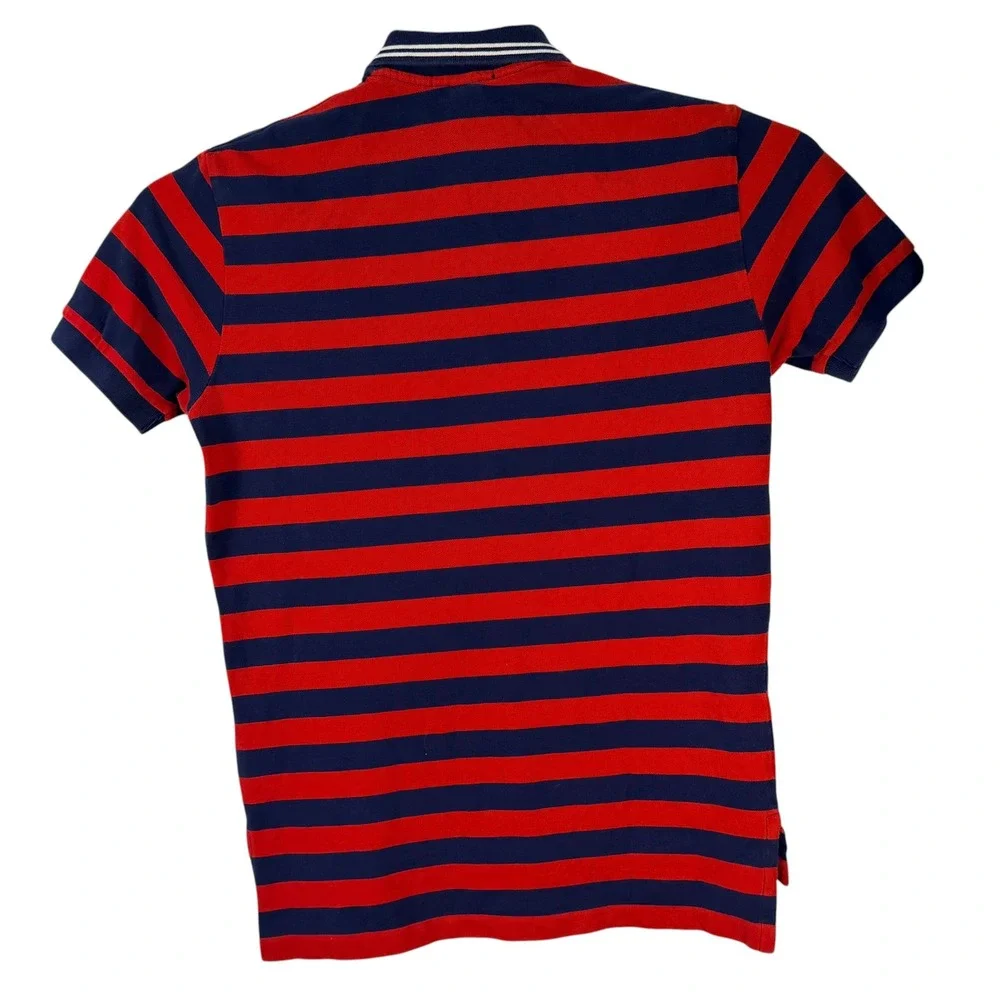 Vintage Polo Ralph Lauren Polo Shirt Mens M Red Blue Striped Cotton Short Sleeve